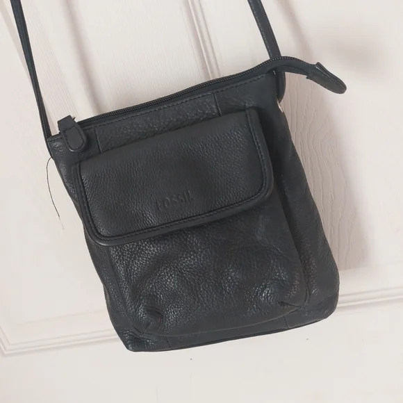 Fossil Black Peebled Genuine Leather Crossbody Bag - Picture 2 of 15